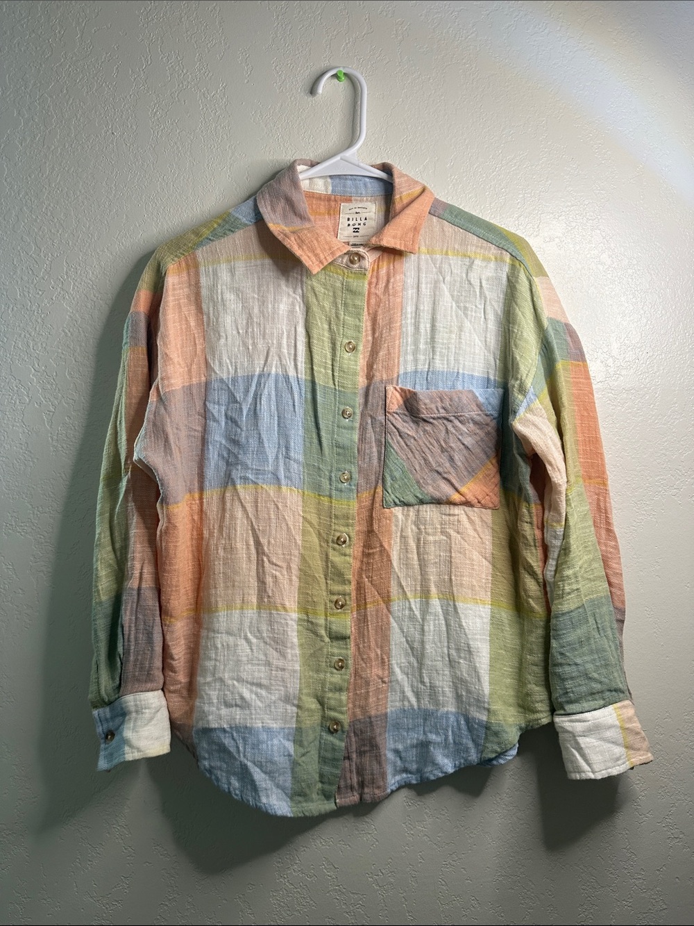 Billabong Pastel Multicolor Plaid Button-Down Shirt